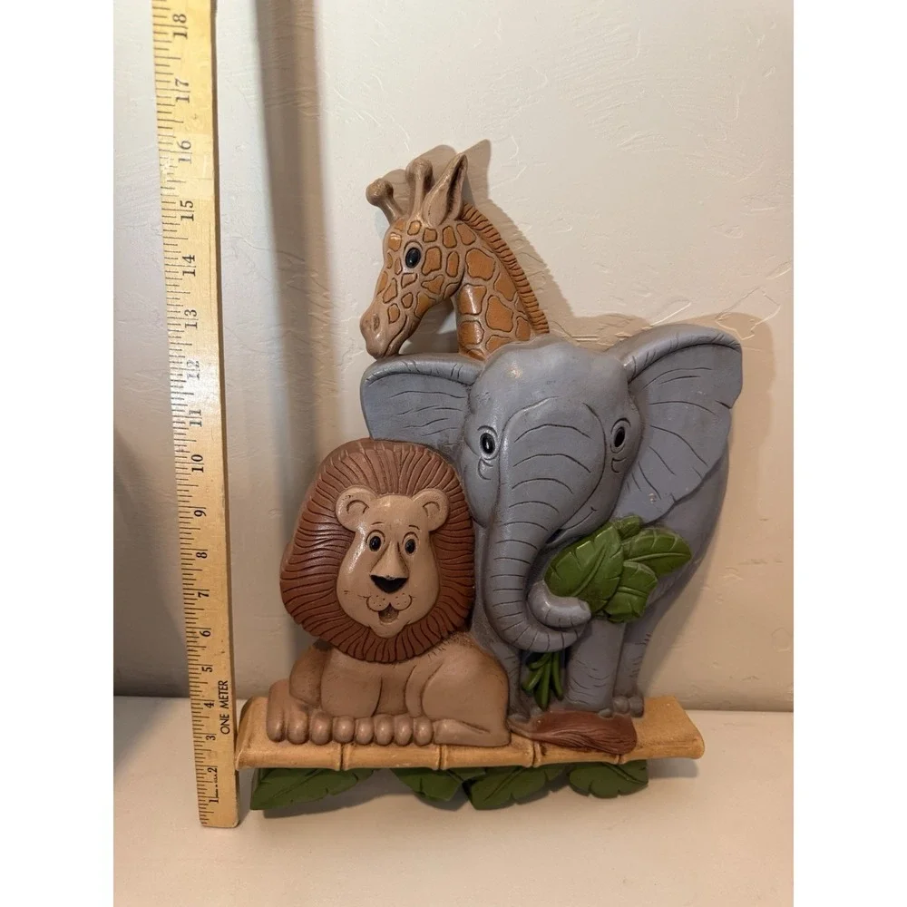 Home Interiors Safari Elephant Lion Giraffe Wall Hanging Plaque Hard Plastic USA
